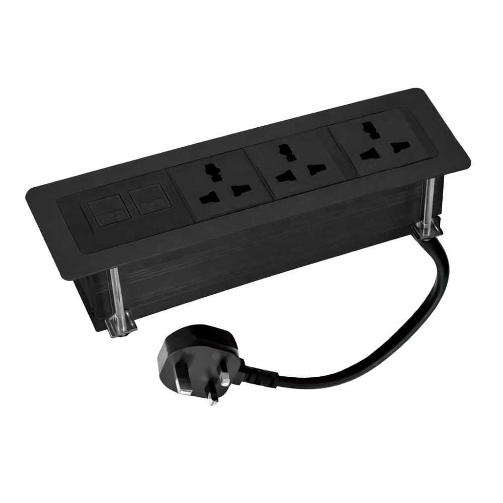Desktop Power & Data Box – 3× Universal Sockets + 2× RJ45