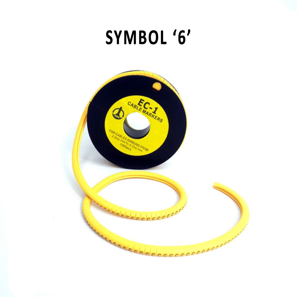 KSS Yellow Cable Marker Tube, Number (6) Label Cable Marker, Yellow Flexible PVC Cable Wire Marker, Suitable Wire sq/AWG 0.12~0.75/26~18 (100 pcs) Wire Identification Marker(6)